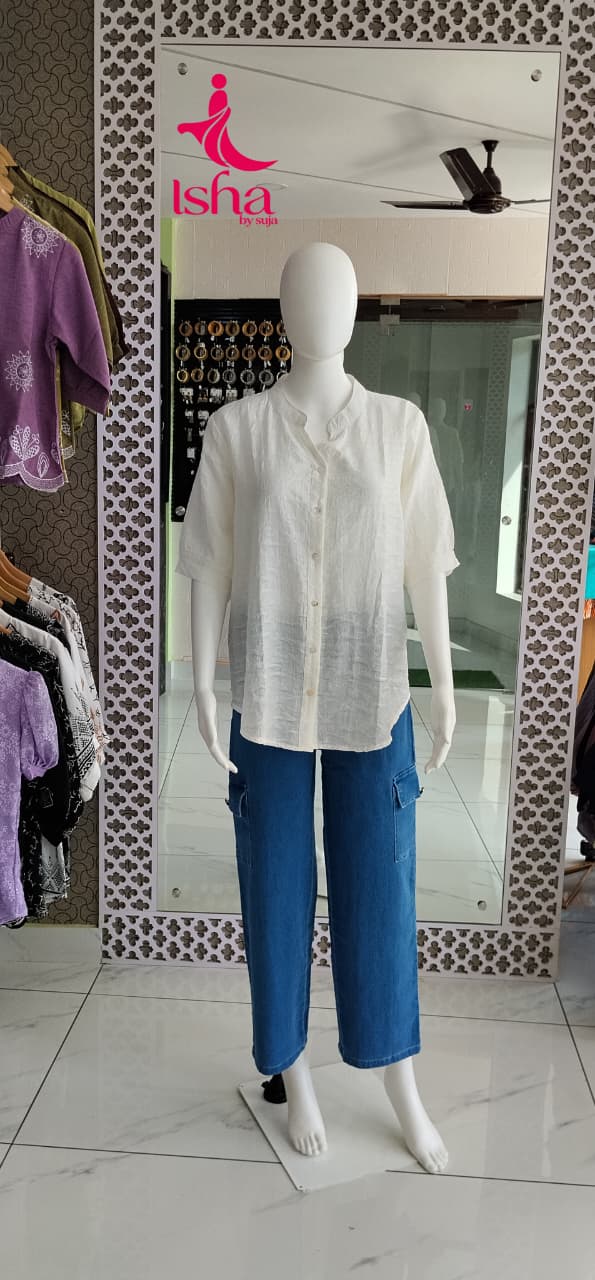 Classic Button-Front Mandarin Collar Top