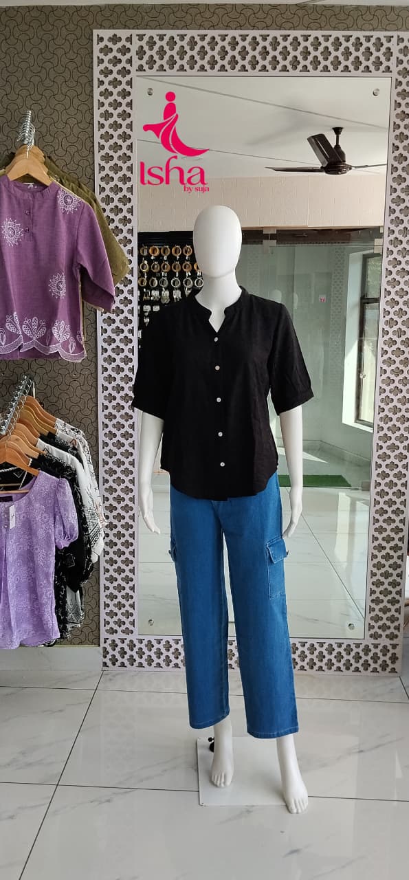 Classic Button-Front Mandarin Collar Top