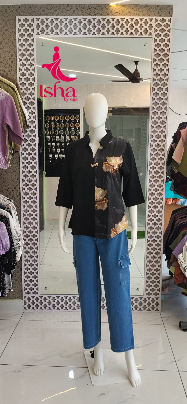 Floral Panel Button-Front Top