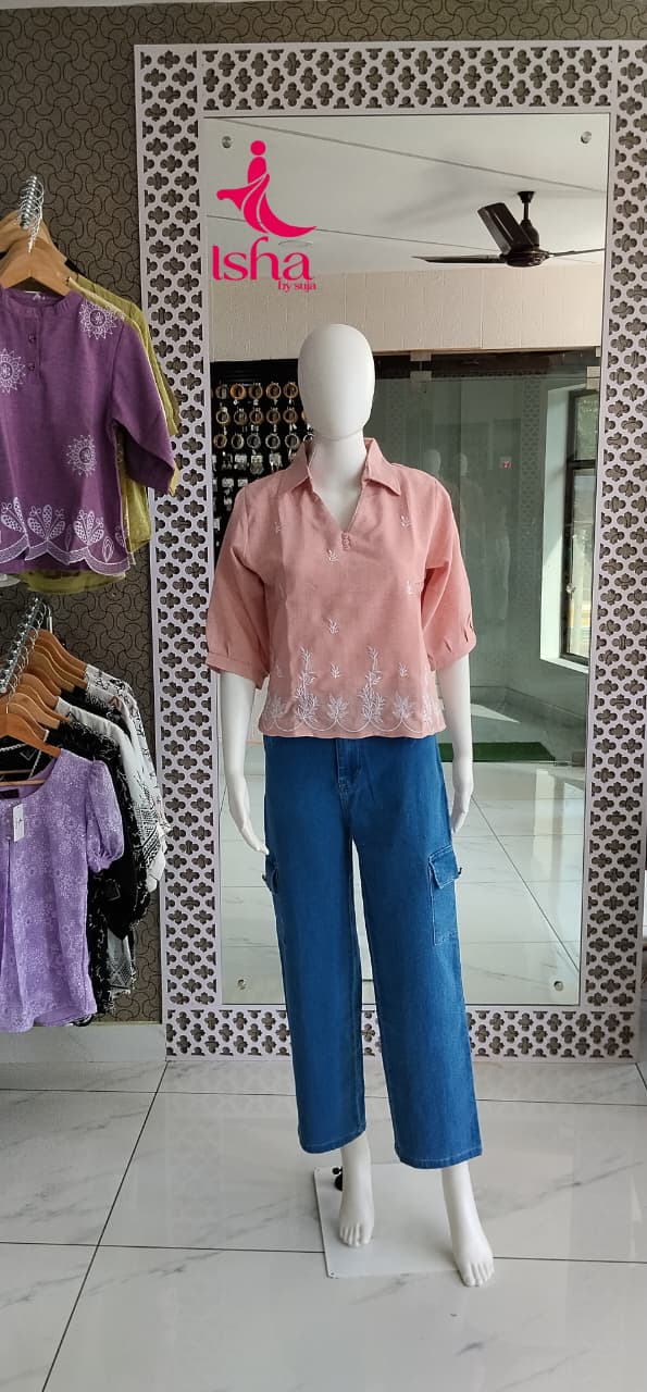 Embroidered Collared Cotton Top