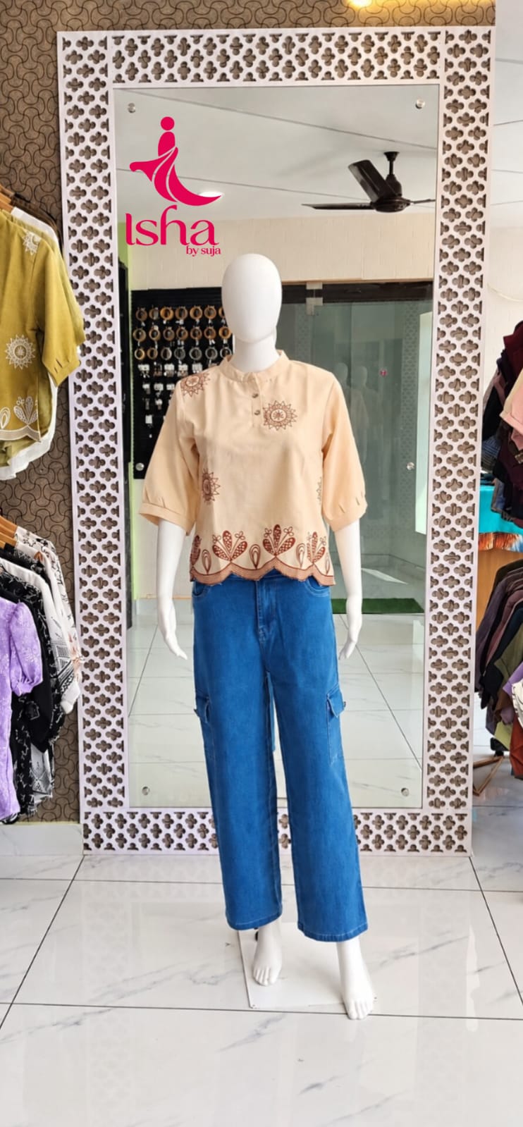 Embroidered Scallop Hem Top